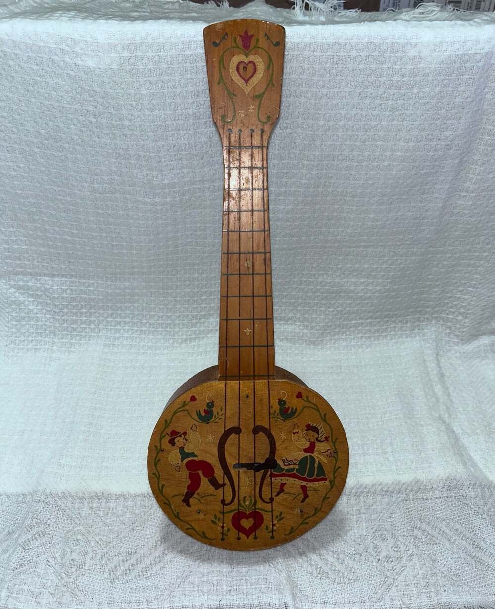 Vintage Scandia Toys Wooden Folk Art Toy Banjo